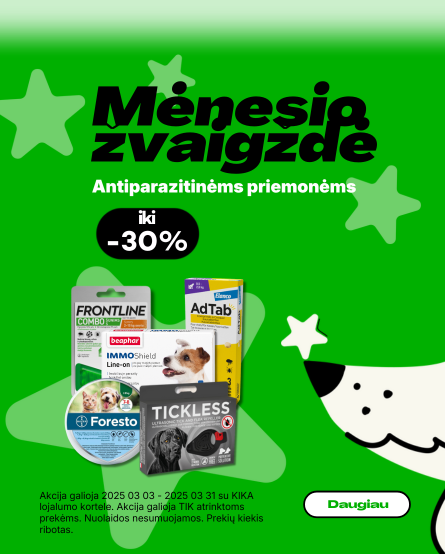 Antiparazitinėms priemonėms iki 30%