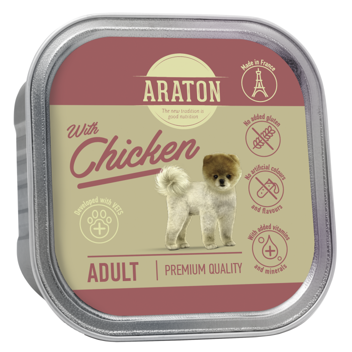 ARATON suaugusių šunų konservuotas pašaras su vištiena 