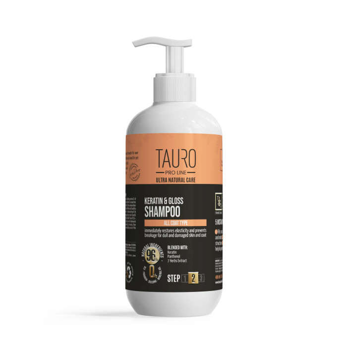 TAURO PRO LINE Ultra Natural Care šampūnas su keratinu šunų ir kačių kailio priežiūrai 