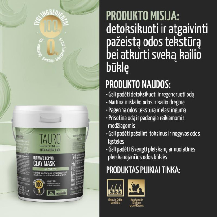 TAURO PRO LINE Ultra Natural Care, molio kaukė šunų ir kačių odos bei kailio atkūrimui 