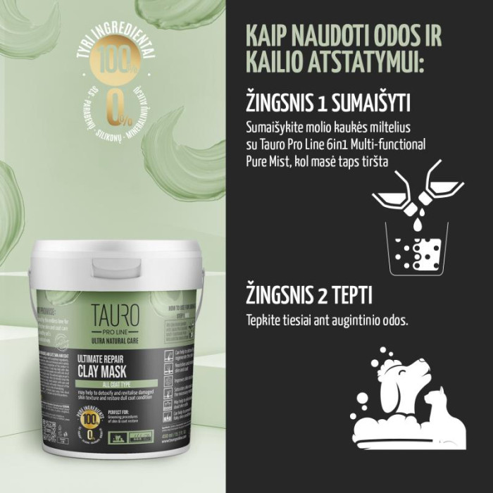 TAURO PRO LINE Ultra Natural Care, molio kaukė šunų ir kačių odos bei kailio atkūrimui 