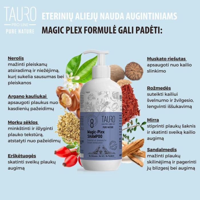 TAURO PRO LINE Pure Nature Magic-Plex šunų ir kačių kailį atkuriantis šampūnas 