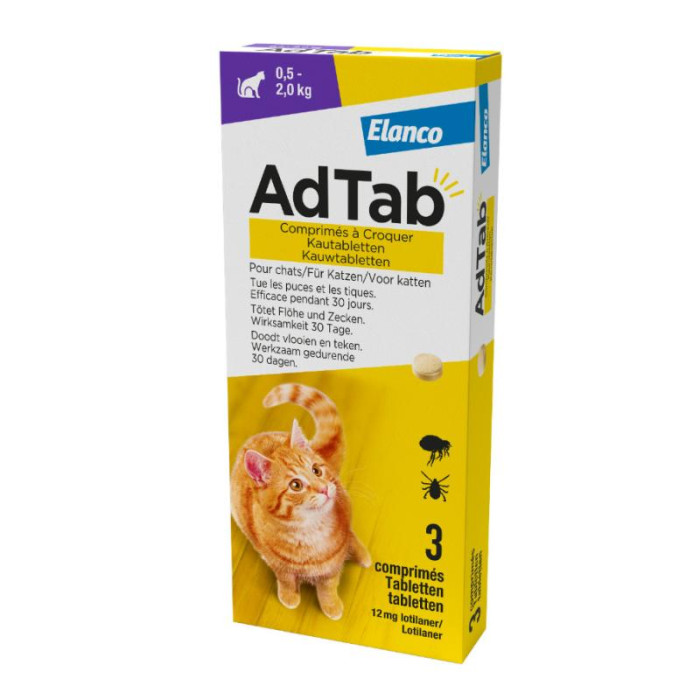 ADTAB kramtomosios tabletės 0,5-2kg svorio katėms 12 mg 