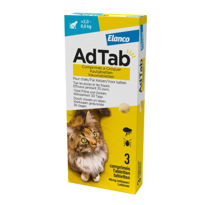 ADTAB kramtomosios tabletės 2-8kg svorio katėms 48 mg 