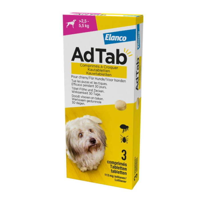 ADTAB kramtomosios tabletės 2.5–5.5 kg svorio šunims 112 mg 