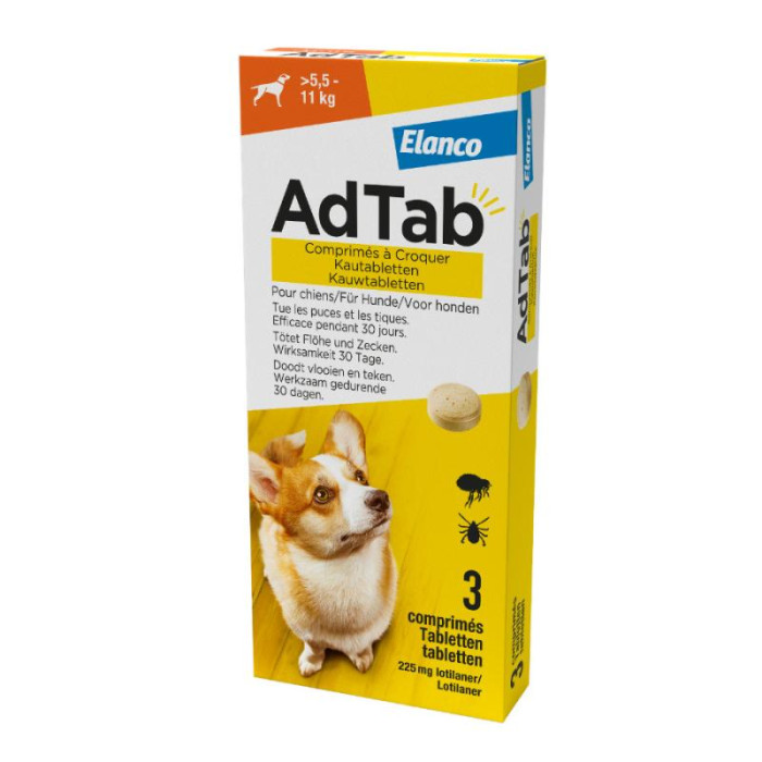 ADTAB kramtomosios tabletės 5.5–11 kg svorio šunims 225 mg 