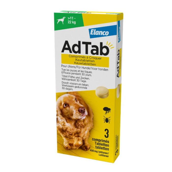 ADTAB kramtomosios tabletės 11–22 kg svorio šunims 450 mg 