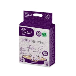 VELVET PAW TOFU kačių kraikas maišytas su bentonitu, originalus, 2 mm granulė 2.6 kg/6 l x 6