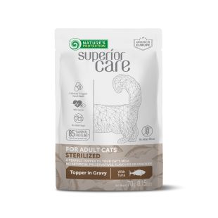 NATURE'S PROTECTION SUPERIOR CARE visų veislių suaugusių, sterilizuotų kačių, konservuotas pašaro papildas su tunu 70 g x 24