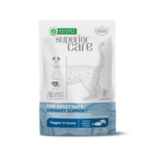 NATURE'S PROTECTION SUPERIOR CARE visų veislių suaugusių kačių, sveikos šlapimo sistemos palaikymui, konservuotas pašaro papildas su tunu ir lašiša 70 g x 24