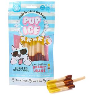 IMAGINELLES Pup Ice vidutinių veislių suaugusių šunų pašaro papildas - skanėstai, ledų formos „Rocket Lollies“ bananų ir šokolado skonio, 90 g, 2 vnt.