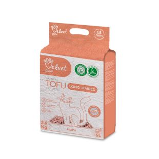 VELVET PAW TOFU ilgaplaukių kačių kraikas, 1,5 mm granulės su persikų esencija, 2,6 kg / 6 l