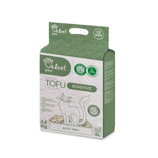 VELVET PAW TOFU jautrių kačių kraikas, 1,5 mm granulės su alijošiaus esencija, 2,6 kg / 6 l