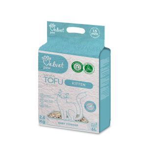 VELVET PAW TOFU kačiukų kraikas, 1,5 mm granulės su kūdikių pudros esencija, 2,6 kg / 6 l