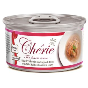 CHERIE Signature Gravy konservuotas suaugusių kačių pašaras su tunu ir lašiša padaže 80 g