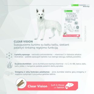 NATURE'S PROTECTION SUPERIOR CARE White Dogs Clear Vision begrūdis pašaro papildas-skanėstas balto ir šviesaus kailio suaugusiems šunims su lašiša 110 g