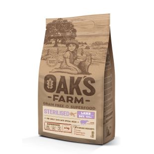 OAK'S FARM suaugusių sterilizuotų kačių begrūdis sausas pašaras su ėriena 6 kg